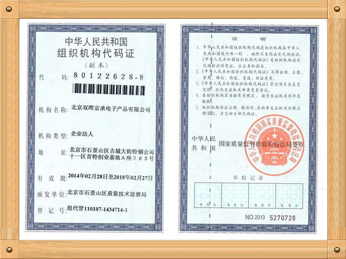 Organization code certificate