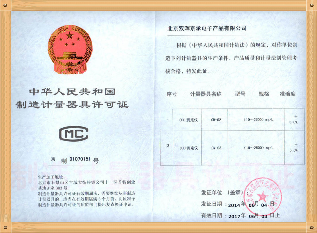 Manufacturing license for measuring instruments
